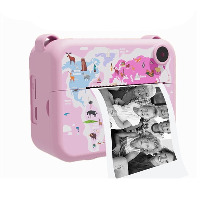 Cámara Instantánea Digital con Papel de Impresión Niños Selfie Video Cámara Videocámara Cámara Juguete Regalo para Niños, Rosa