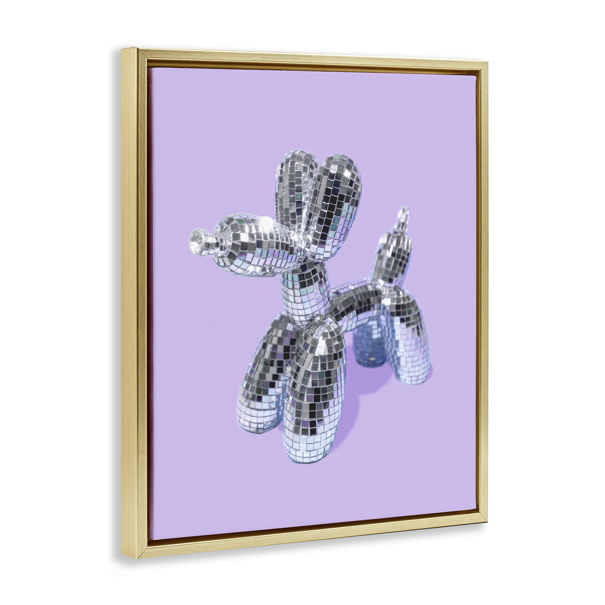 Stupell Industries Disco Balloon Animal on Lilac Gold Framed Floater Canvas Wall Art, design by LISH Creative