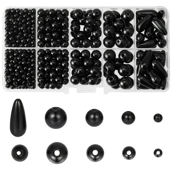 739pcs Imitation Pearls Beads with Holes 5 Style Pearl Craft Beads Round Teardrop Spacer Beads Black Glossy Pearl Beads for DIY Jewelry Wedding Event Supplies Vase Fillers 4/6/8/10mm