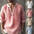 thumbnail image 4 of Men Long Sleeve Button-Down Shirt Blouse Loose Henley V-Neck Beach Tops T Shirts, 4 of 10