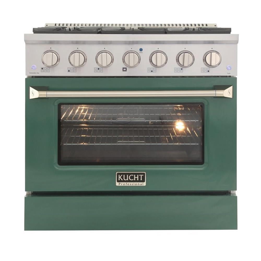 Kucht Professional 36" Modern Stainless Steel Propane Gas Range in Green/Silver