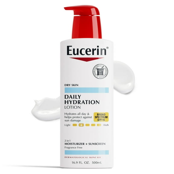 Eucerin Daily Hydration Body Lotion for Dry Skin with SPF 15, Moisturizer Sunscreen, 16.9 fl oz