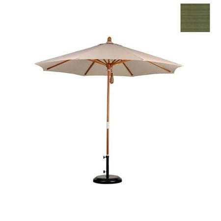9' Wood Market Umbrella Pulley Open Marenti Wood/Olefin/Terrace Fern