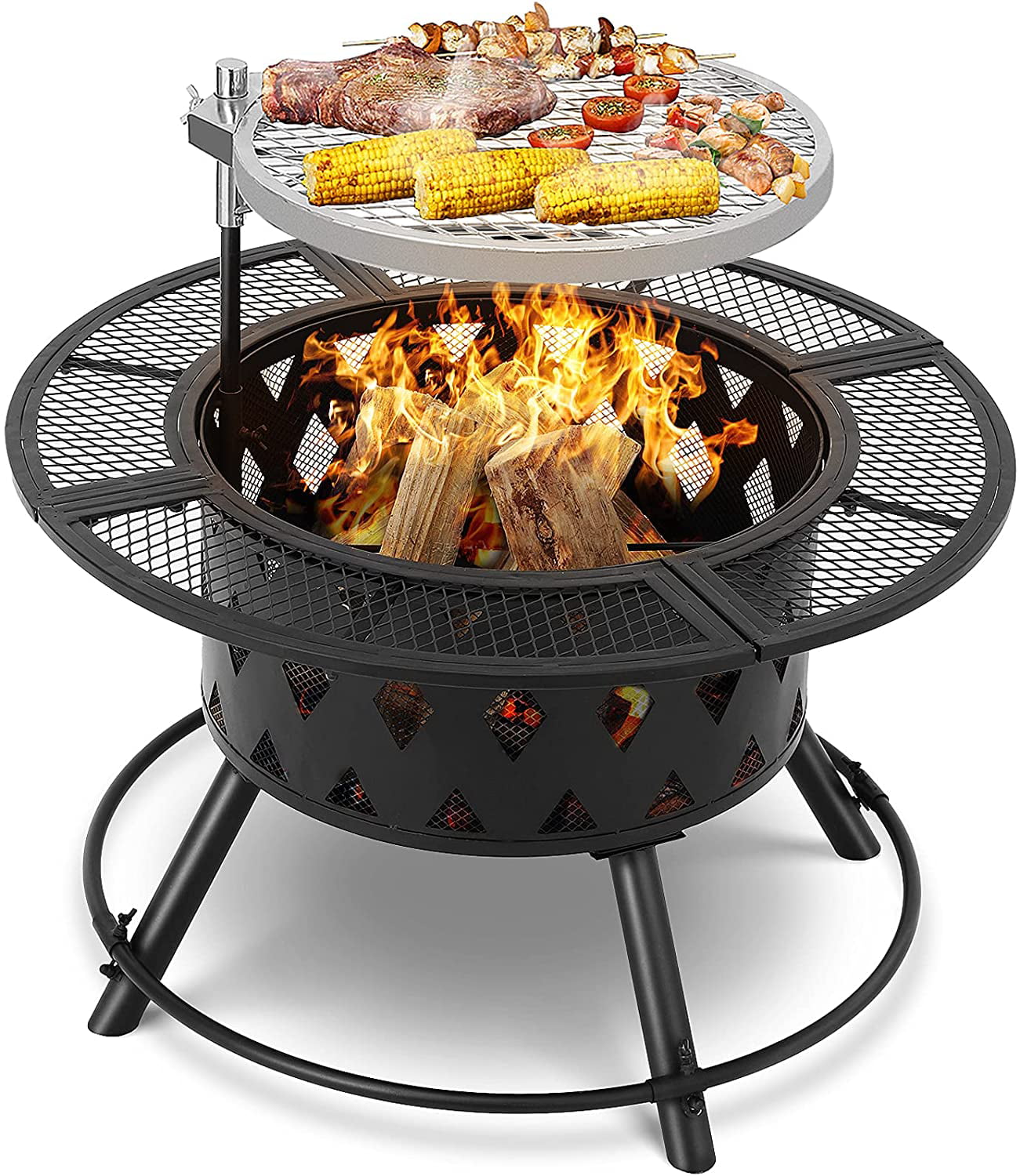 Titan Great Outdoors 32 Steel Fire, Rockwood Steel Insert And Cooking Grate For Ring Fire Pit