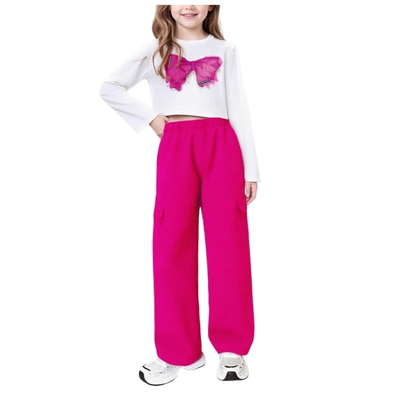 newwalpole Girls Clothes 2 Piece Cute Butterfly Sweatshirt & Flared Pants/Cargo Pants Winter Outfits for Teen Girls Hot Pink for Size 11-12 Years