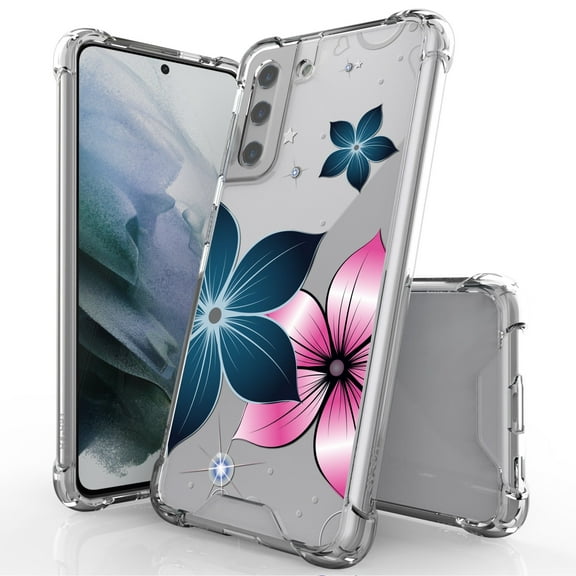 ANJ  Hybrid Slim Hard Back Cover Case Flexible Bumper for Samsung Galaxy S21 - Mystic Flowers
