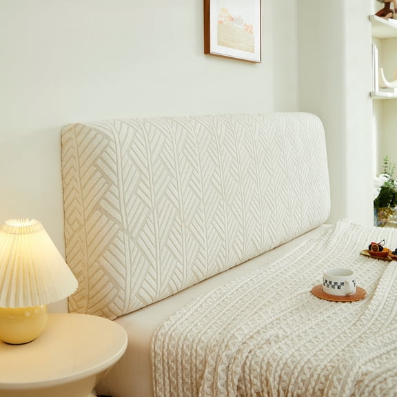 Zhuge 1 piece thick plush elastic headboard backrest protective cover, bedroom fully wrapped headboard backrest decorative dust cover, length 220cm (light yellow)