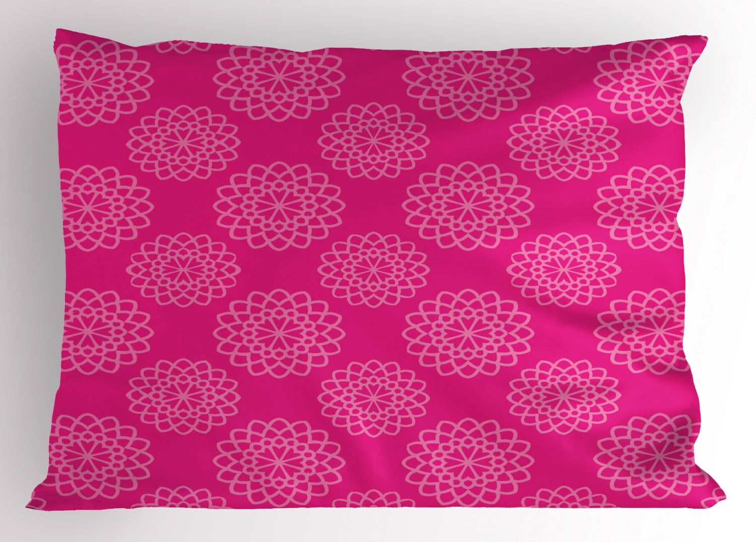 Hot Pink Pillow Sham Geometrical Abstract Flower Motifs Garden Meadow