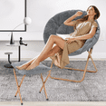 thumbnail image 3 of Magshion Set of 2 Folding Saucer Chair and Footrest Stool Set, Soft Faux Fur Oversized Accent Chair, Metal Frame Moon Chair for Bedroom Living Room, Gray, 3 of 11