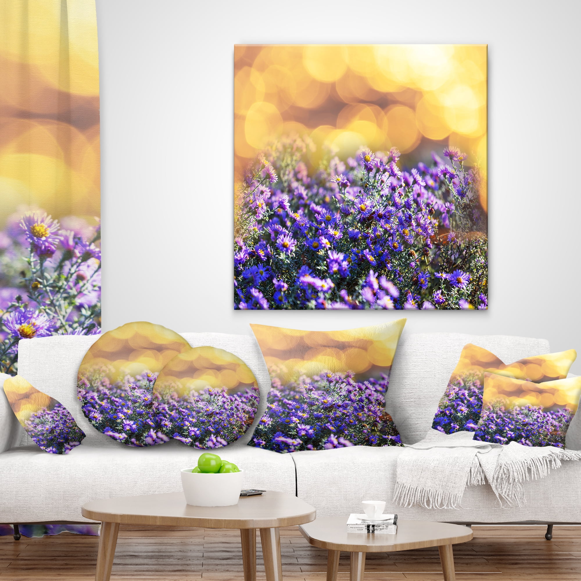 Designart Purple Flowers on Brown Background - Flower Throw Pillow - 18x18