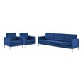thumbnail image 1 of Tufted Armchair and Sofa Set, Faux Leather, Silver Blue Navy, Modern Contemporary Urban Design, Living Lounge Room Hotel Lobby Hospitality, 1 of 6