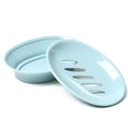 thumbnail image 5 of Soap Dish Oval Shaped Double Draining Soap Holder Dish Drainer (Blue), 5 of 6