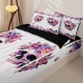thumbnail image 3 of Homewish Cute Floral Skull Zipper Full Size Comforter Sets with Fitted Sheet and 2 Pillowcases for Kids, Rose Butterfly Spring Spooky Zipper Bedding Set, Black Reversible, 4 Pieces, 3 of 6