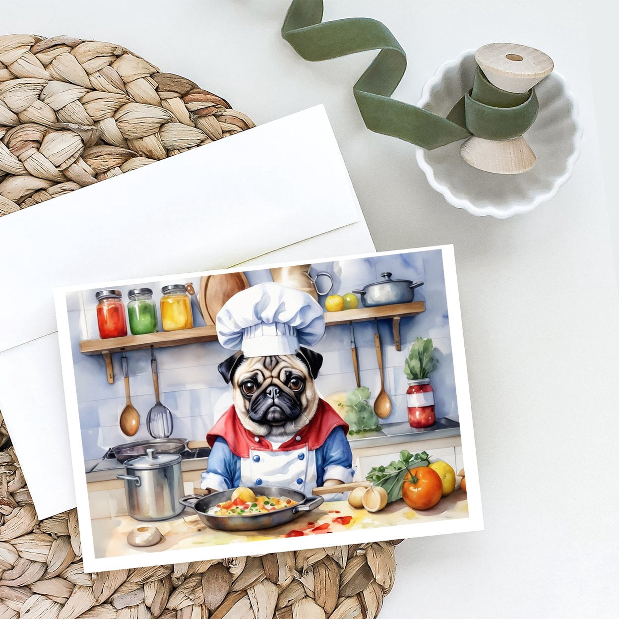 Pug The Chef Greeting Cards Pack of 8 7 in x 5 in