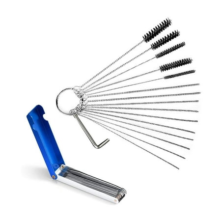 BIMZUC Jet Cleaning Brush Set 15‑Piece Nylon & Stainless Steel Carburetor Cleaner with Hex Wrench – 5 Brushes (2‑7mm) & 10 Needles (0.4‑0.8mm) for Auto, Motorcycle, ATV, Tattoo & Lawn Equipment