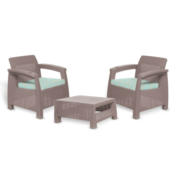 MQ Ferrara Outdoor Patio Chat Set with Cushions, 3 Piece in Beige