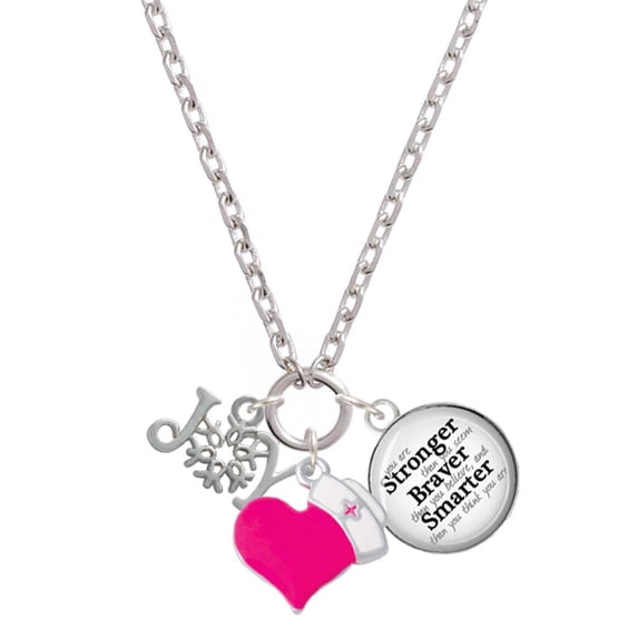 Delight Jewelry Silvertone Joy with Snowflake - Hot Pink Heart Nurse Strong Zoe Necklace
