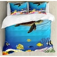 thumbnail image 1 of Turtle Duvet Cover Set King Size, Aquatic Fauna Life Under the Sea Corals Exotic Thorn-Tailed Fishes and Moorish Idol, Decorative 3 Piece Bedding Set with 2 Pillow Shams, Multicolor, by Ambesonne, 1 of 3