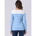 thumbnail image 4 of DARING DIVA Women's Color Block Striped Knit Top Long Sleeves T-Shirt XS Dark Light Blue, 4 of 6