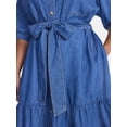 thumbnail image 4 of Terra & Sky Denim Belted Mini Shirtdress with Short Puff Sleeves, Sizes 0X-4X, 4 of 5