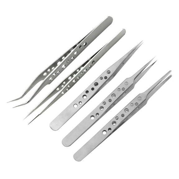 UNTERING Tweezers 5Pcs Electronics Industrial Tweezers Anti-static ESD Curved Straight Tip Precision Stainless Steel Forceps Phone Repair
