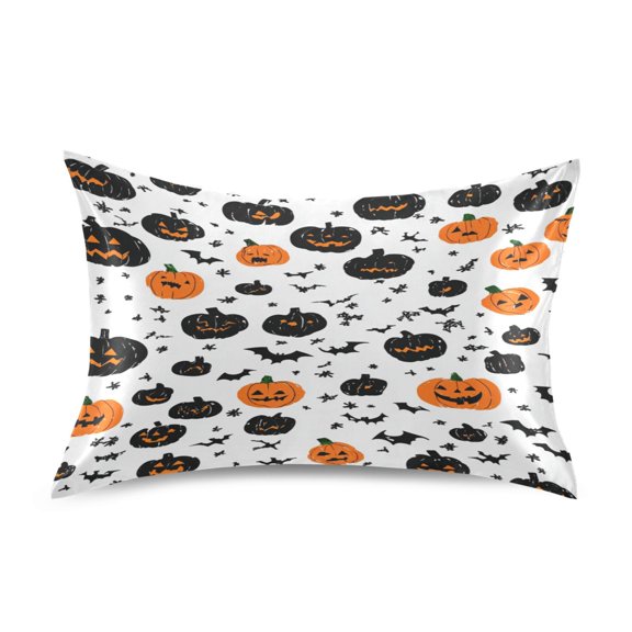 Halloween Themed Elements Satin Pillowcase 20''x26'' Double-Sided Print Soft Wrinkle Resistant