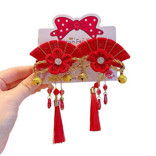 SGACAI Tocado para niños, pinzas para el pelo chinas Hanfu, horquillas para el pelo para festivales, niña, rojo, talla grande