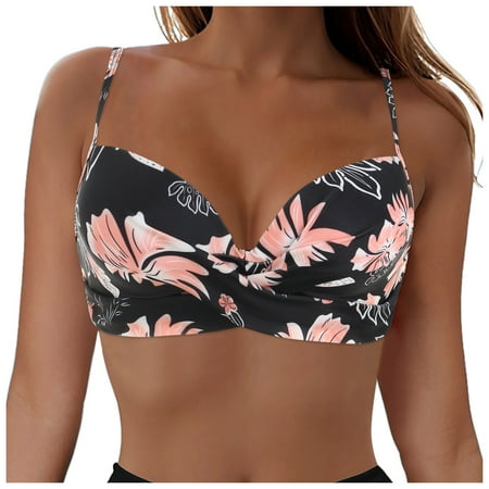 GEWSEY Women Twist Front Underwire Bikini Top Push Up Lace Up Swimsuit Tops Bra Padded Bathing Suit Tops Khaki  XL