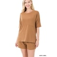 thumbnail image 1 of Zenana Women & Plus Relaxed Fit Drop Shoulder Tee Shirt Top & Drawstring Waist Short Lounge Set, 1 of 4