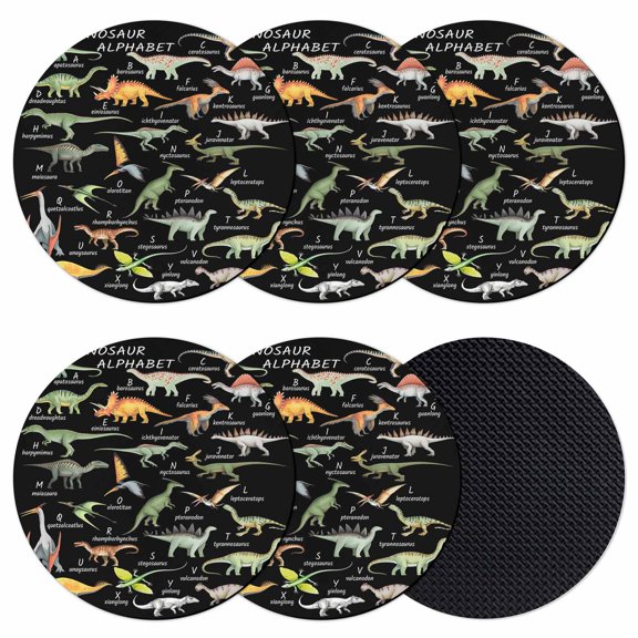 Black Dinosaur Coasters Set of 6, Absorbent Coasters for Drinks, Vintage Letters Farm Animals Coaster for Desk Coffee Table Protection, Home Decor House Warming Gifts 4"