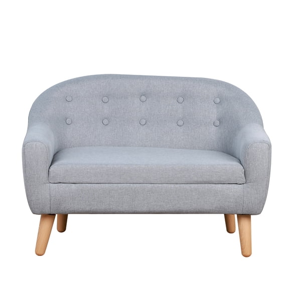 TK 2-Seat Kids Sofa Linen Fabric and Wooden Frame Sofa for Kids and Toddlers Ages 3-7 11" High Seat Gray