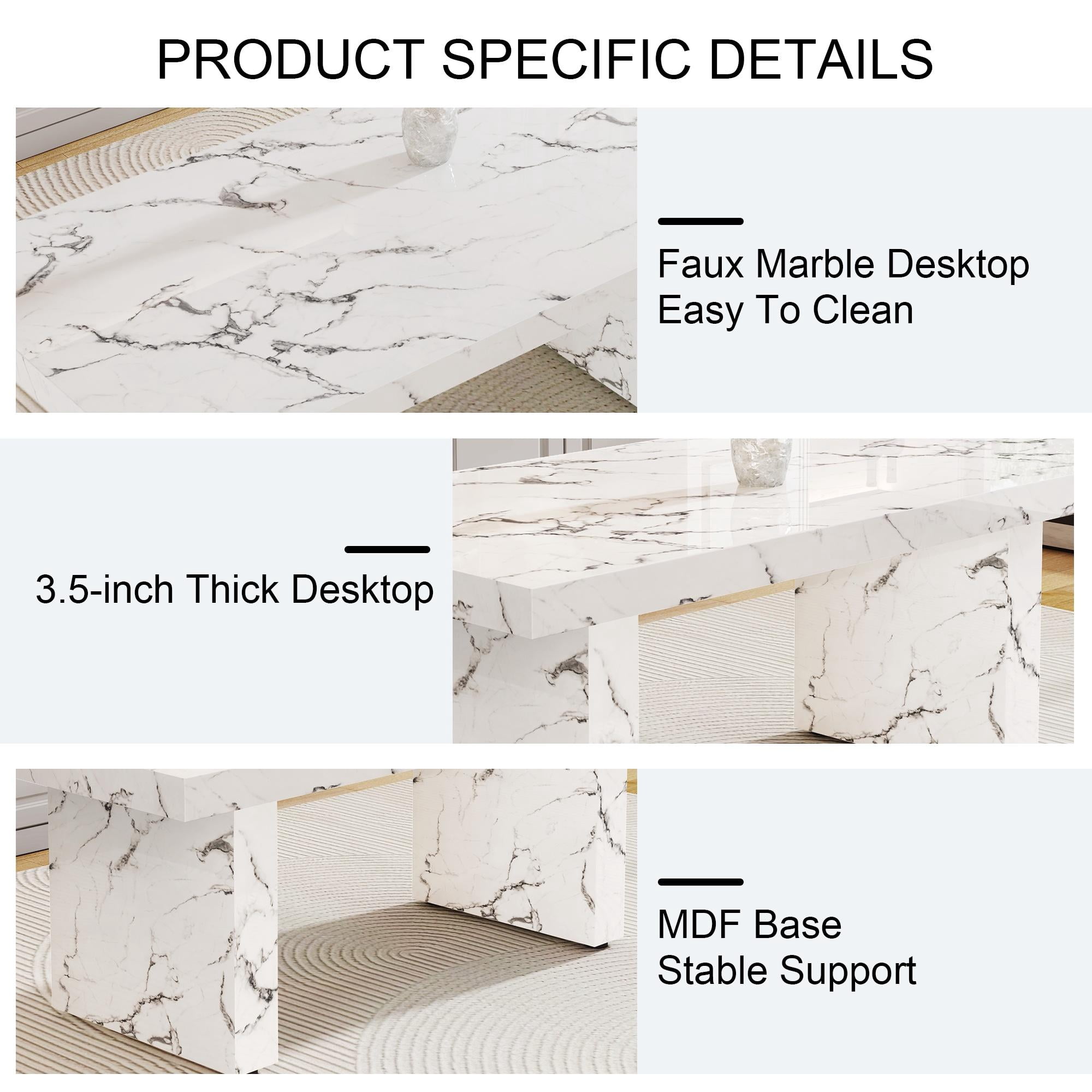 79" Modern Marble Dining Room Table Sets for 6,7 Piece Kitchen Dining Table and Chairs Set- Gather in Style and Comfort