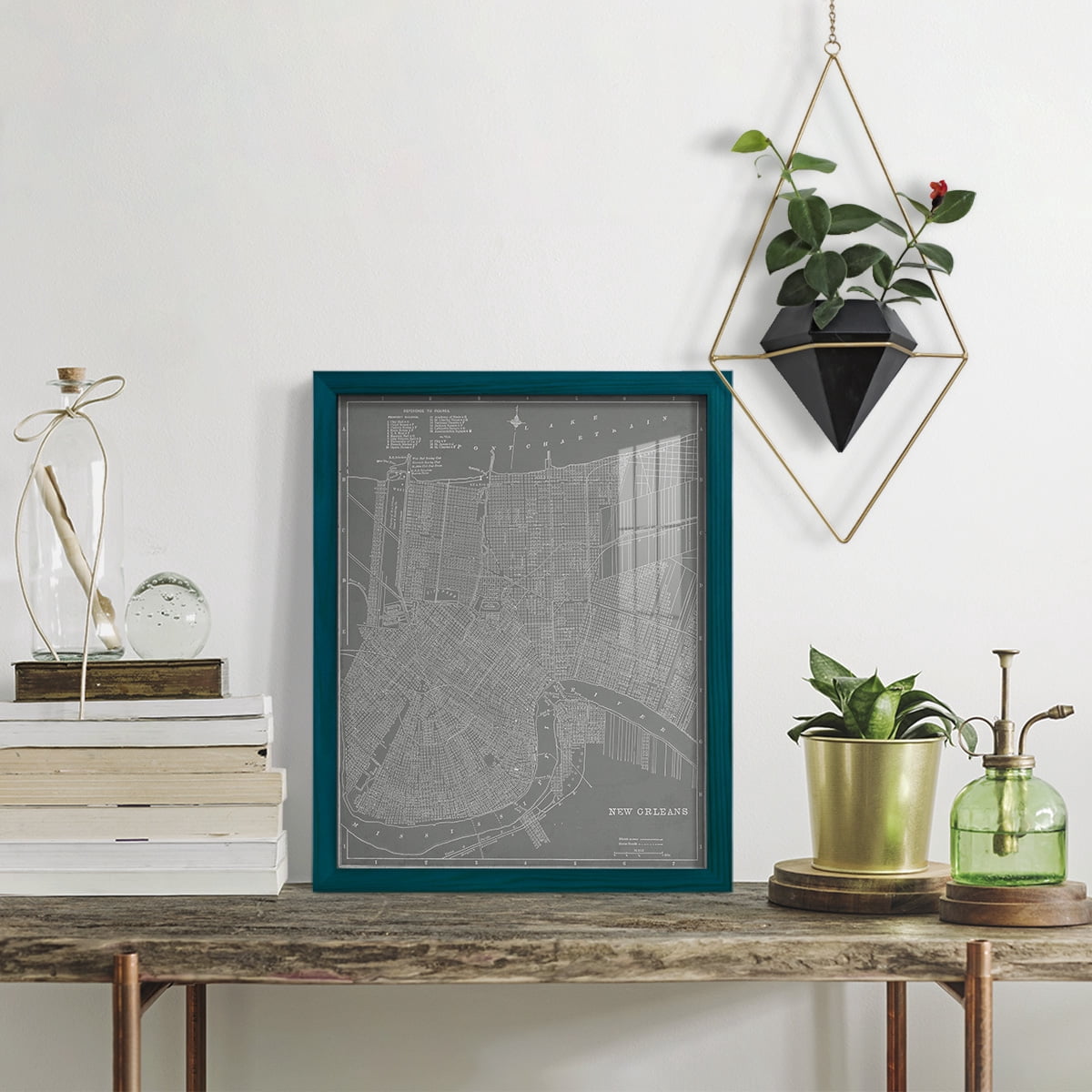 City Map of New Orleans -Framed Print w/glass-Ocean Blue