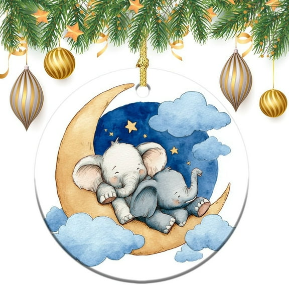 Lovely Elephant Christmas Ornament Moon Elephant Christmas Ornament Keepsake Christmas Home Office Tree Decorations for Family Friend