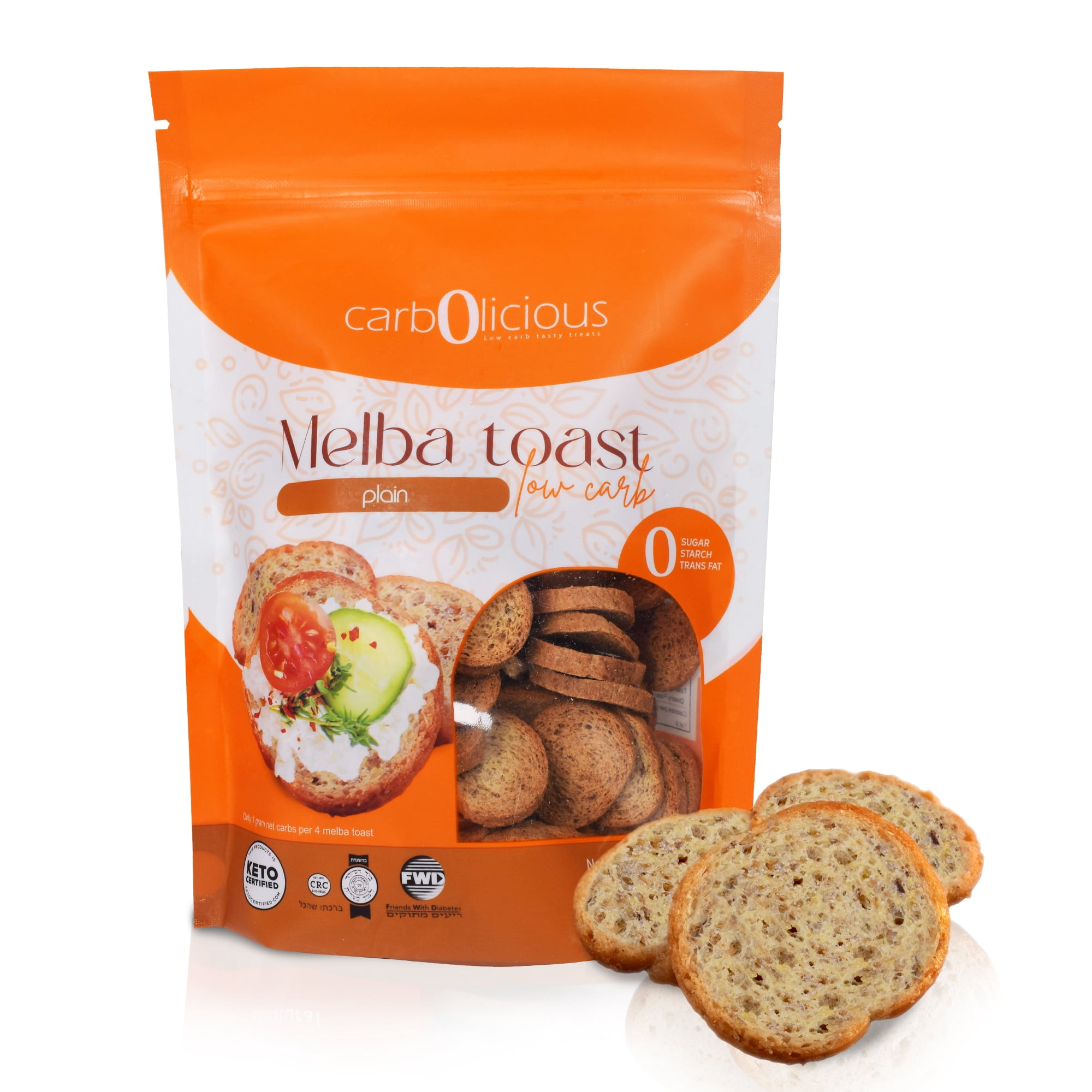 Carbolicious Low Carb Melba Toast Rounds, Crunchy Keto Snack Crackers, 4 oz Resealable Pouch