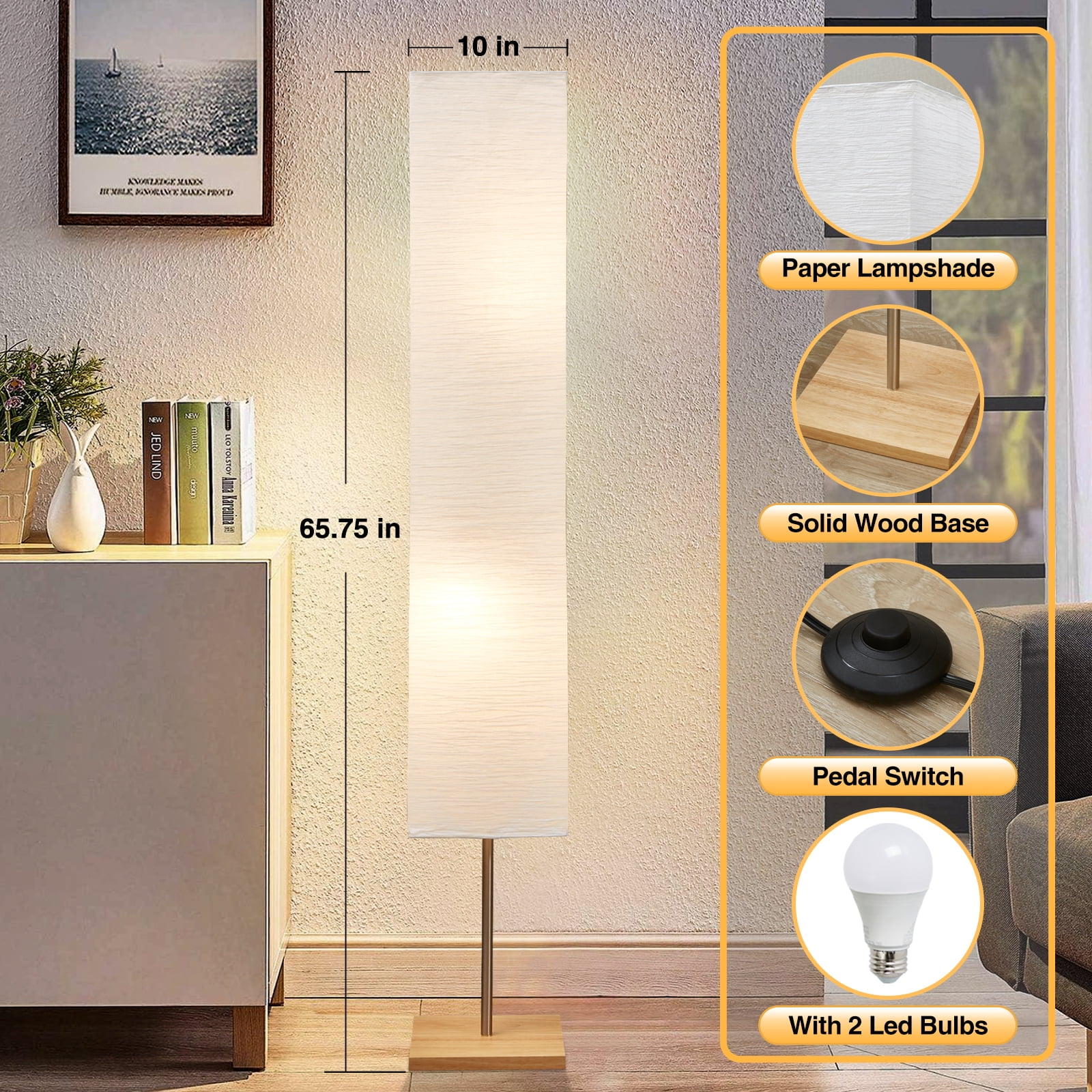 NATYSWAN 65" Floor Lamp, 3 Way Dimmable Led Floor Lamp Column Floor Lamp Standing Lamp Corner Floor Lamp Modern Floor Lamp for Bedroom, Office& Living Room (Bulbs Included)