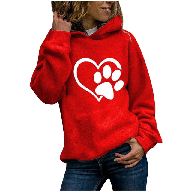 Gibobby Sudadera de Manga Larga Suéter Suelto Estampado de Cuello casual Manga larga Sudadera con capucha redonda Blusa de mujer (Rojo, L)
