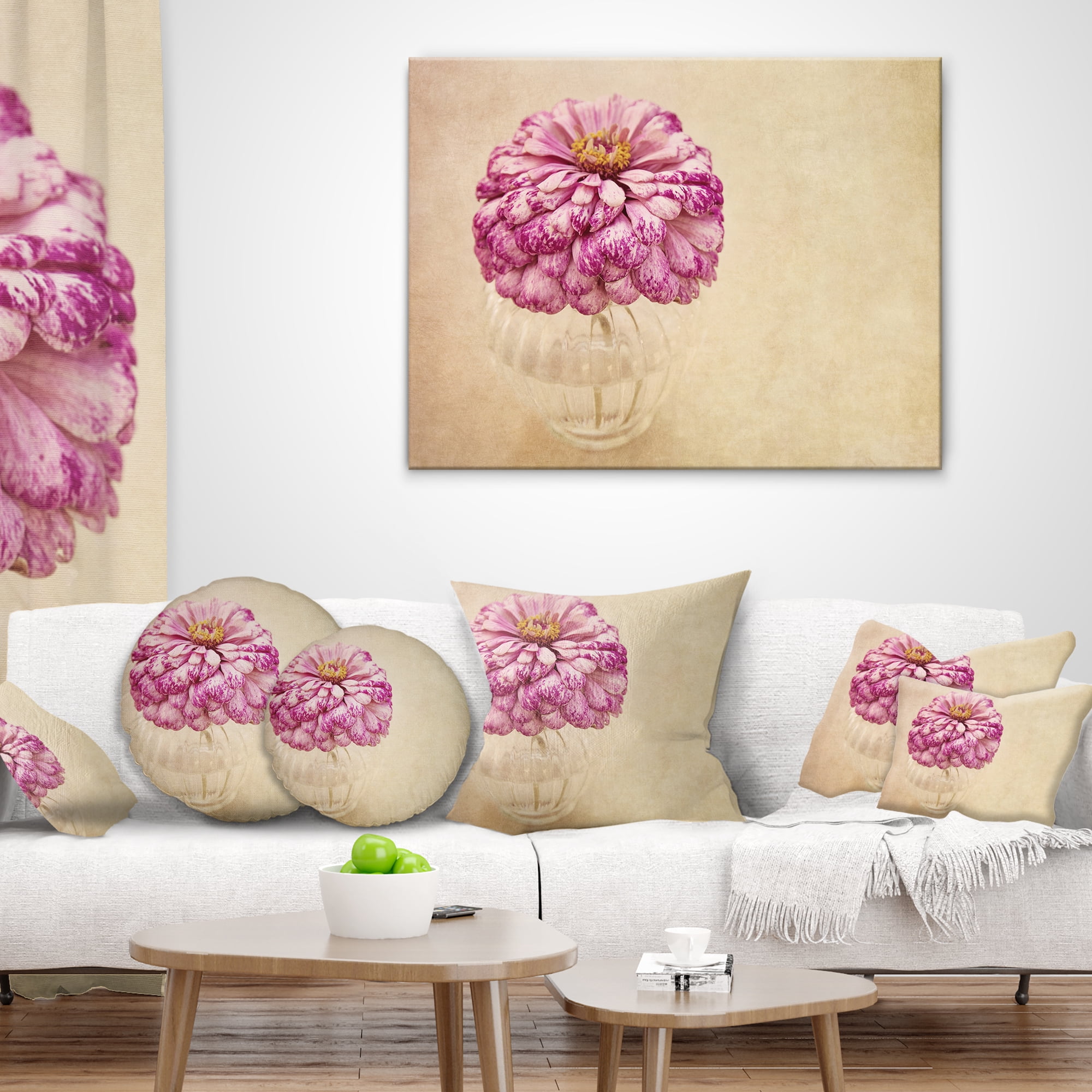 Designart Pink Flower in Vase Watercolor - Floral Throw Pillow - 16x16