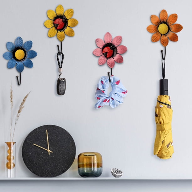 Gancho de pared floral - Colgador decorativo de hierro para abrigos, sombreros y toallas, 5,5x4,1 pulgadas, decoración rústica para cocina, baño y entrada