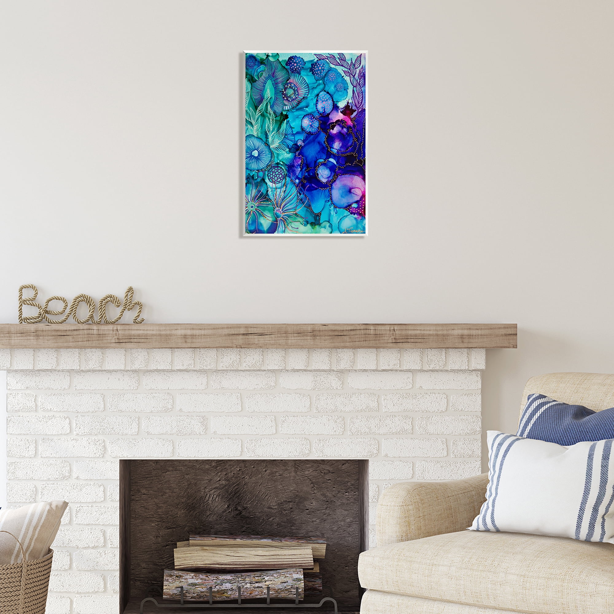 Stupell Industries Blue Modern Sea Life Abstract Painting Unframed Art Print Wall Art, 13 x 19