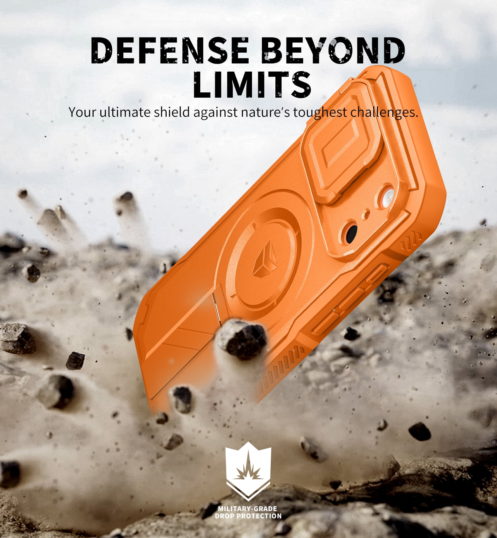 Dexnor for iPhone 17 Pro Case with Slide Camera Cover & Adjustable Kickstand, Magnetic Rugged Shockproof Bumper Cases Heavy-Duty Magnetic Protective Cover,Orange