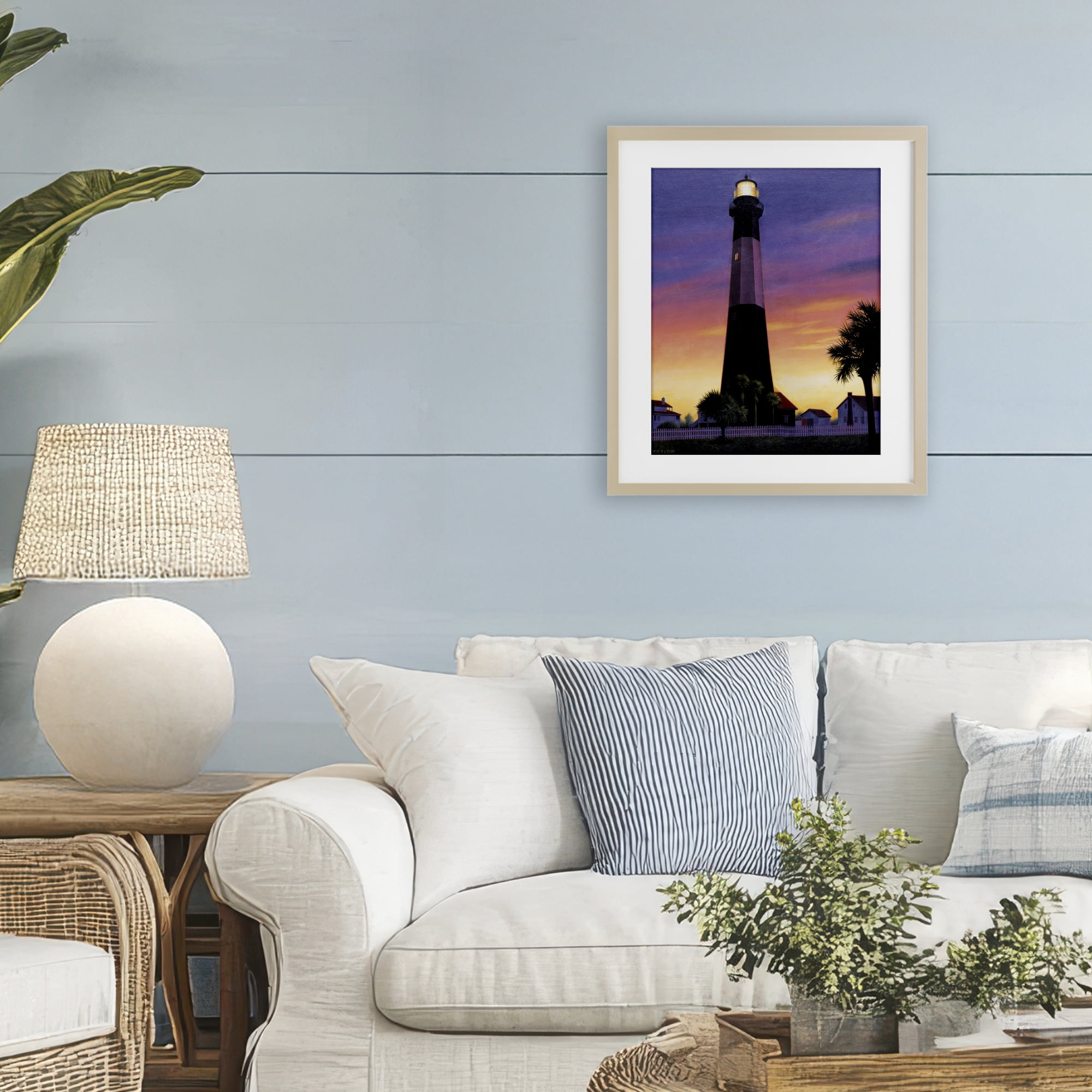 Georgia Tybee Island Lighthouse Birch Framed Print Under Glass, design by Wind River Studios