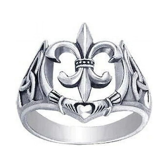 Fleur de Lis Claddagh Triquetra 925 Sterling Silver Ring Heart Celtic Jewelry