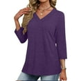 thumbnail image 3 of Womens Pleated V Neck Shirts Long Sleeve Trendy Loose Shirt Lightweight Comfy Fashion Blouse Casual Soft Solid Color Tops, 3 of 5