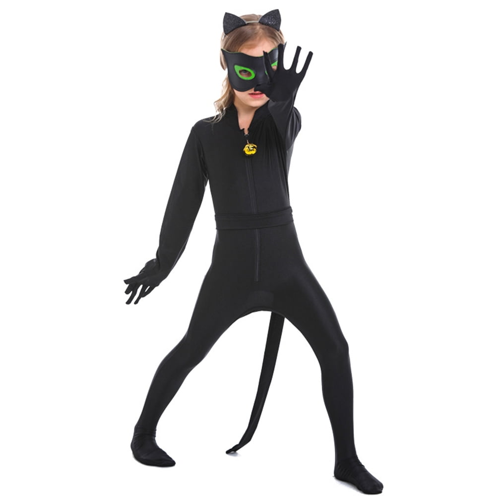 Lady Bug Costume Cat Noir Party Kids Halloween Cosplay jumpsuit (S code.