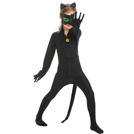 4pcs Cat Noir Costume Girls Halloween Costumes Miraculous Cat Noir Costume for Kids Children's Cosplay Jumpsuits Set
