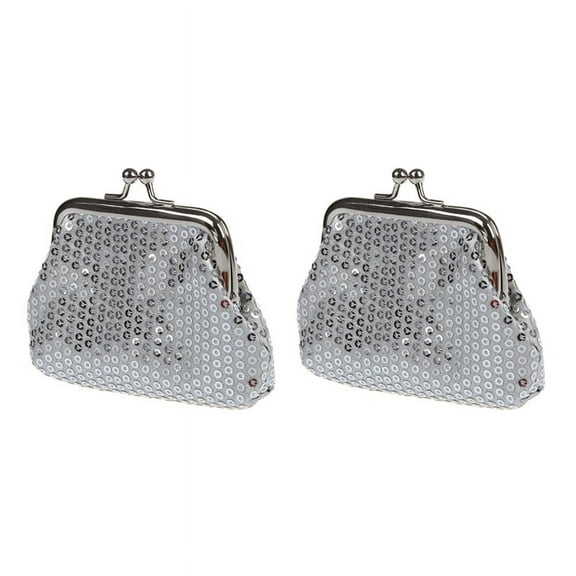2X Women's Sequins Coin Purse Buckle Mini Wallet(Silver)