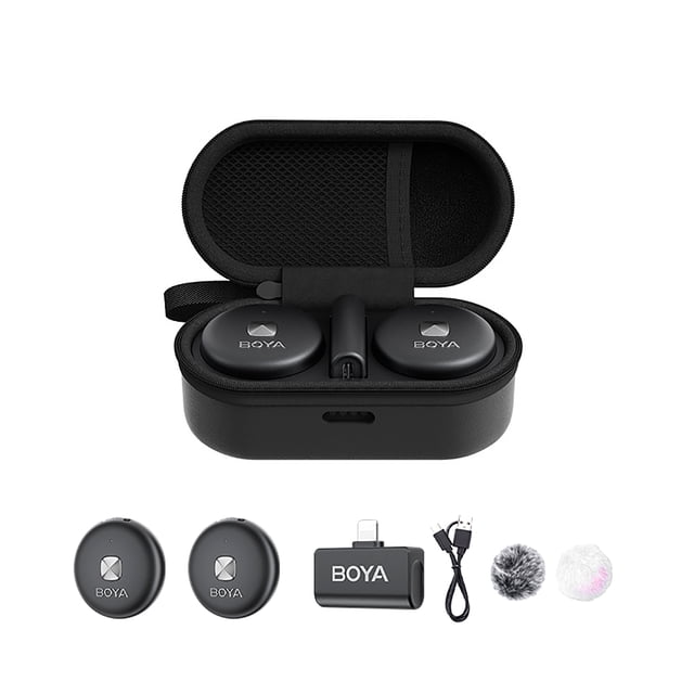 yeacher BOYA Omic-D Microphone Cravate Sans Fil avec Connecteur Lightning, Réduction du Bruit, Transmission Numérique 2,4 GHz, Portée 50 m, Design Compact pour Appareils iOS, Noir