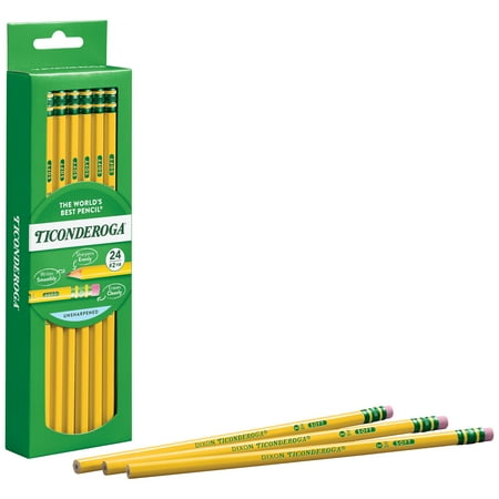 Ticonderoga Premium Wood Pencils, Unsharpened #2 Lead, Yellow, 24 Count