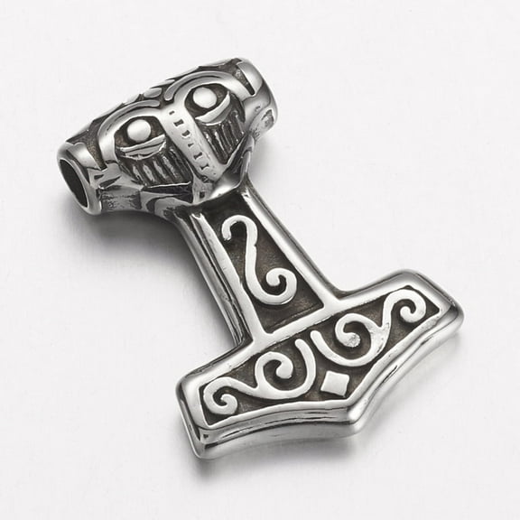 304 Stainless Steel Pendants Thor's Hammer Antique Silver 29.5x21x7mm Hole: 3.5mm